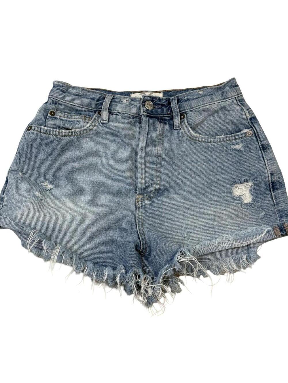 We The Free by Free People Blue Button Fly Jean Shorts - Size 26